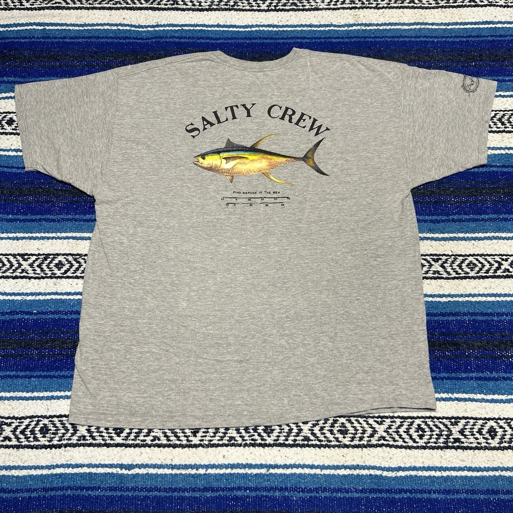 Salty Crew El Dorado Men's 2XL Gray Yellowfin Tuna Fishing Graphic T-Shirt